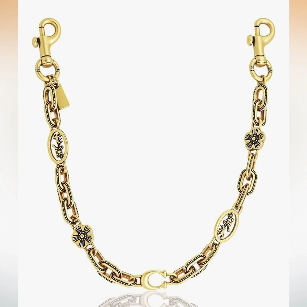 Gold C purse Chain with carriage and flowers detailing